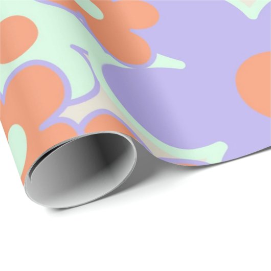 Oranje Paarse Blauwe Retro Y2K 70s Bloempatroon Cadeaupapier (Rol Hoek)