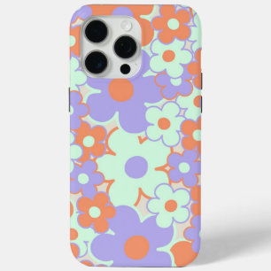 Oranje Paarse Blauwe Retro Y2K 70s Bloempatroon iPhone 15 Pro Max Hoesje