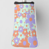 Oranje Paarse Blauwe Retro Y2K 70s Bloempatroon Golfheadcover (Draai 90)