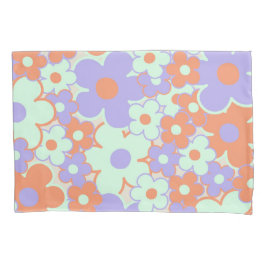 Oranje Paarse Blauwe Retro Y2K 70s Bloempatroon Kussensloop