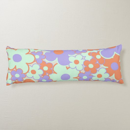 Oranje Paarse Blauwe Retro Y2K 70s Bloempatroon Lichaamskussen (Achterkant)