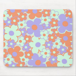 Oranje Paarse Blauwe Retro Y2K 70s Bloempatroon Muismat