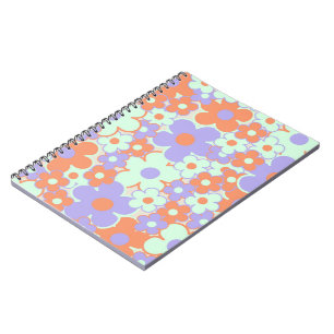 Oranje Paarse Blauwe Retro Y2K 70s Bloempatroon Notitieboek
