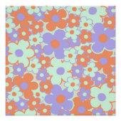 Oranje Paarse Blauwe Retro Y2K 70s Bloempatroon Perfect Poster (Voorkant)