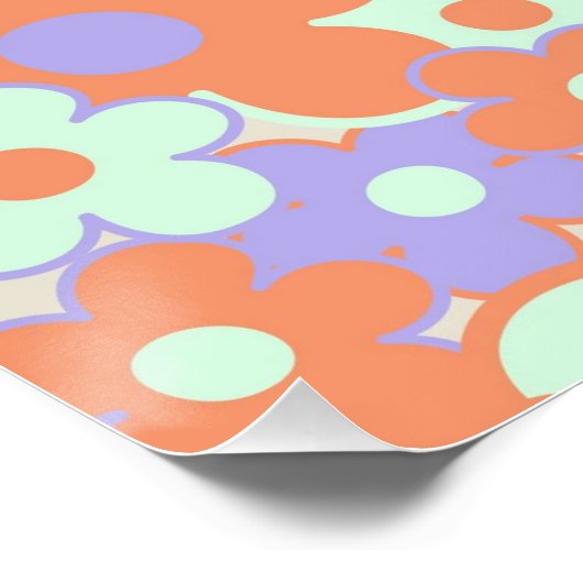 Oranje Paarse Blauwe Retro Y2K 70s Bloempatroon Perfect Poster (Hoek)