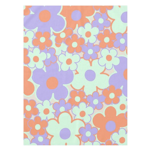 Oranje Paarse Blauwe Retro Y2K 70s Bloempatroon Tafelkleed (Voorkant)