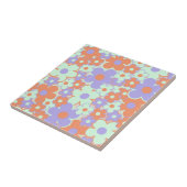 Oranje Paarse Blauwe Retro Y2K 70s Bloempatroon Tegeltje (Zijkant)