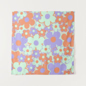 Oranje Paarse Blauwe Retro Y2K 70s Bloempatroon Wandkleed (Voorkant (horizontaal))