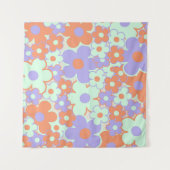 Oranje Paarse Blauwe Retro Y2K 70s Bloempatroon Wandkleed (Voorkant)