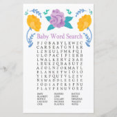 Oranje paarse bloemen Baby shower Word Search Game (Voorkant)