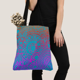 Oranje Paarse Bloemen en Blauwe Achtergrond Tote Bag