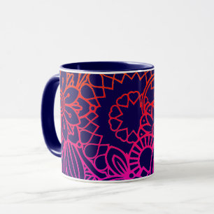 Oranje Paarse Bloemen en Marine Blauwe Achtergrond Mok