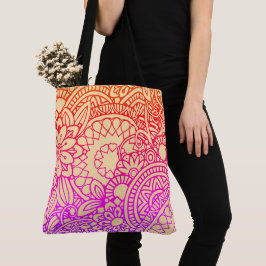 Oranje Paarse Bloemen en Zachte PerzikAchtergrond  Tote Bag
