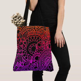 Oranje Paarse Bloemen en Zwarte Achtergrond Tote Bag
