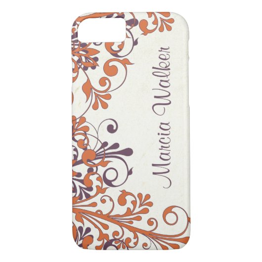 Oranje Paarse Bloemen Gepersonaliseerd Case-Mate iPhone Case (Achterkant)