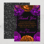 Oranje paarse bloemen Halloween Birthday Party Bedankkaart (Voorkant / Achterkant)