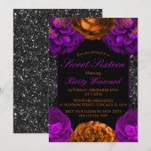 Oranje paarse bloemen Halloween Sweet 16 Kaart (Voorkant / Achterkant)