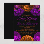 Oranje paarse bloemen Halloween Sweet 16 Kaart (Voorkant / Achterkant)