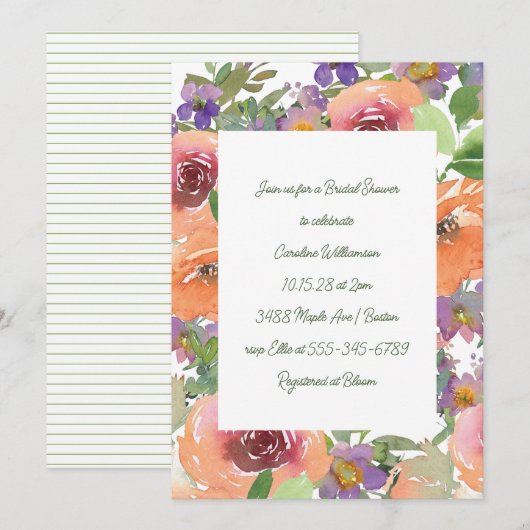 Oranje Paarse Bloemen Hand geschilderd Vrijgezelle Kaart (Voorkant / Achterkant)