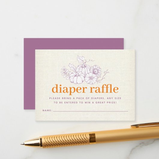 Oranje Paarse Burlap Kleine Pompoen Luier Raffle Informatiekaartje (Voorkant / Achterkant in situ)