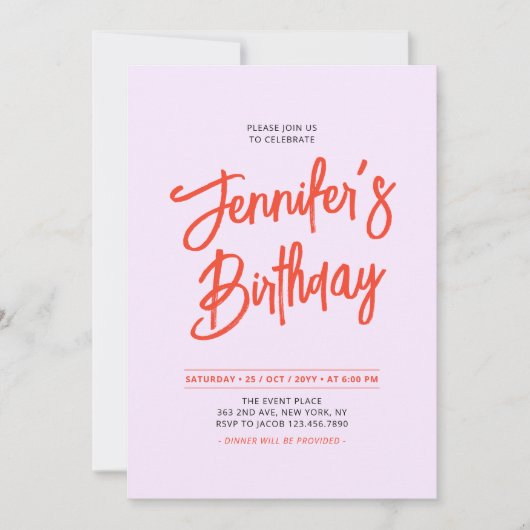 Oranje Paarse chique belettering script verjaardag Kaart (Voorkant)
