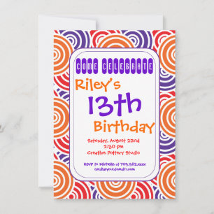 Oranje Paarse Circles Birthday Party Invitations Kaart