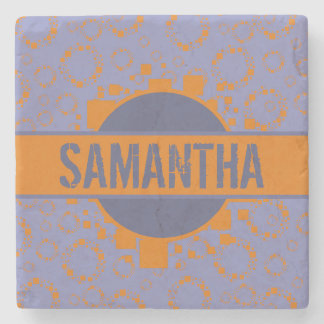 Oranje Paarse cirkelcirkels Jouw naam op  Stenen Onderzetter