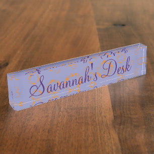 Oranje Paarse cirkelvormige vierkant Patroon Vast  Naambordje