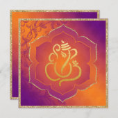 Oranje Paarse Damask Gold Ganesh Indiase bruiloft Kaart (Voorkant / Achterkant)