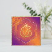 Oranje Paarse Damask Gold Ganesh Indiase bruiloft Kaart (Staand voorkant)