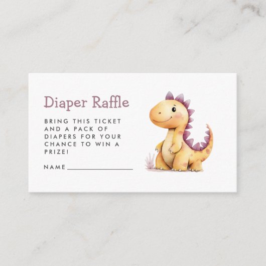 Oranje Paarse Dinosaurus Baby shower Luier Raffle Informatiekaartje (Voorkant)