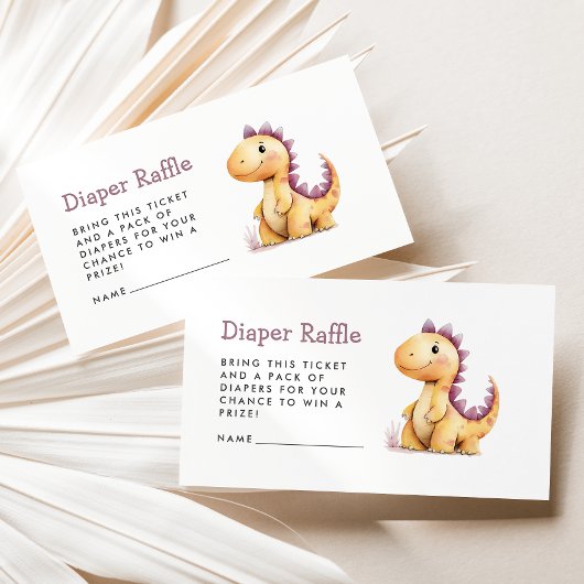 Oranje Paarse Dinosaurus Baby shower Luier Raffle Informatiekaartje