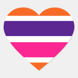Oranje, Paarse en roze strepen Hart Sticker