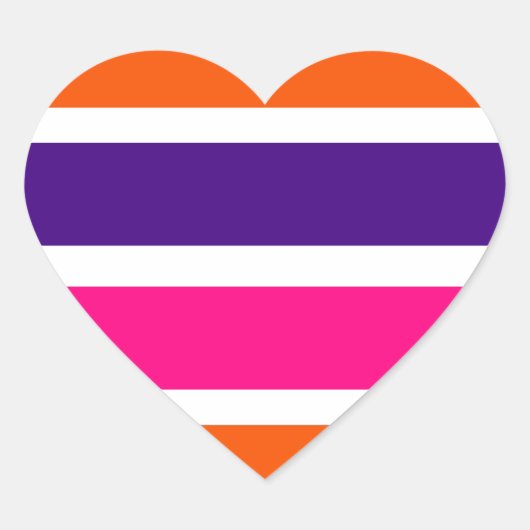 Oranje, Paarse en roze strepen Hart Sticker (Voorkant)