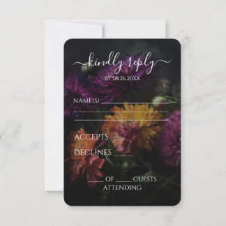 Oranje Paarse Gele Bloemen Bruiloft RSVP Kaartje
