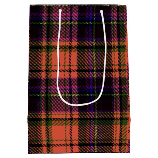 Oranje Paarse Happy Halloween Plaid Gift Bag Medium Cadeauzakje (Achterkant)