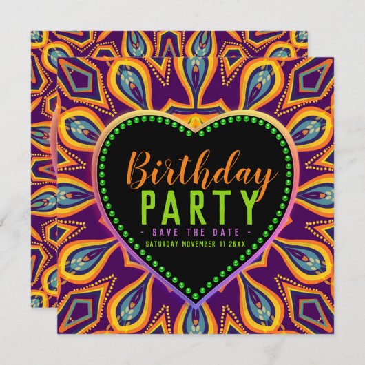 Oranje Paarse Hippie Child Bohemian Thema Save The Date (Voorkant / Achterkant)