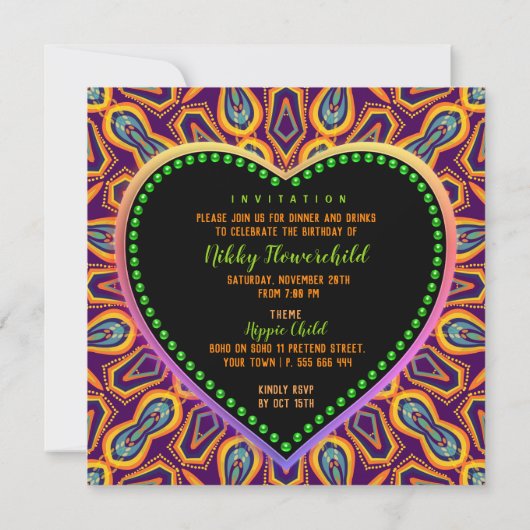 Oranje Paarse Hippie Child Bohemian Thema Save The Date (Achterkant)