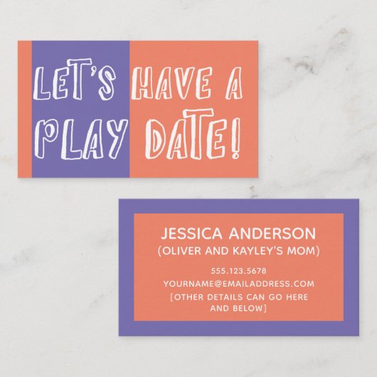 Oranje & Paarse Kleurenblok Speelbare Speeldatum Contactkaartje (Voorkant / Achterkant)
