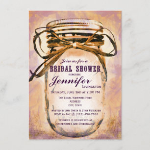 Oranje Paarse Mason Jar Bridal Shower-uitvindingen Kaart