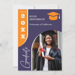 Oranje Paarse moderne Afstuderen foto Aankondiging