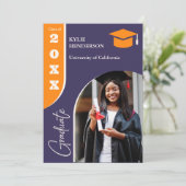 Oranje Paarse moderne Afstuderen foto Aankondiging (Staand voorkant)