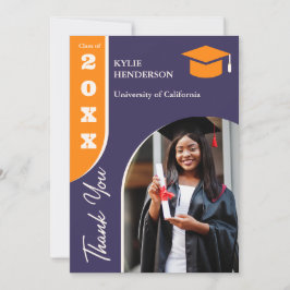 Oranje Paarse moderne Afstuderen foto Bedankkaart