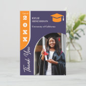 Oranje Paarse moderne Afstuderen foto Bedankkaart (Staand voorkant)
