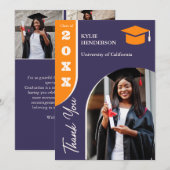 Oranje Paarse moderne Afstuderen foto Bedankkaart (Voorkant / Achterkant)