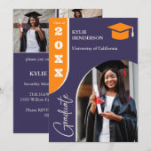 Oranje Paarse moderne Afstuderen foto Kaart (Voorkant / Achterkant)