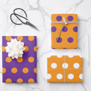 Oranje Paarse Polka Dot Circles geometrisch patroo Inpakpapier Vel