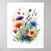Oranje Paarse rode blauwe Waterverf bloemen Poster (Voorkant)