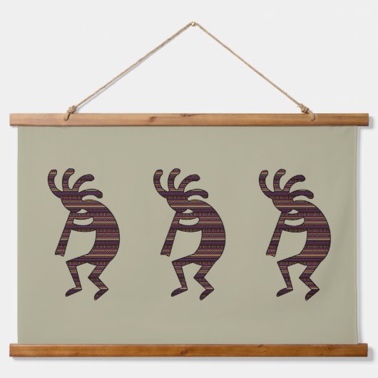 Oranje Paarse Tan Zwart Zuidwest Kokopelli Hangend Wandkleed (Voorkant)