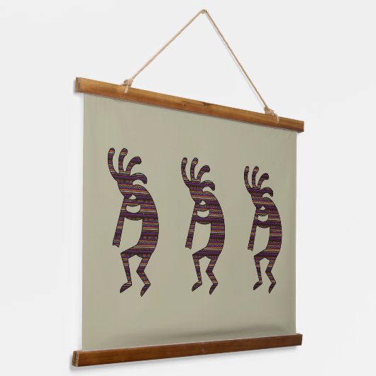 Oranje Paarse Tan Zwart Zuidwest Kokopelli Hangend Wandkleed (Gebogen)